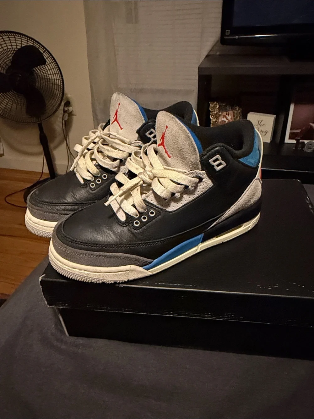 Jordan Men's Sneakers - Black Gray Blue with Cream Laces